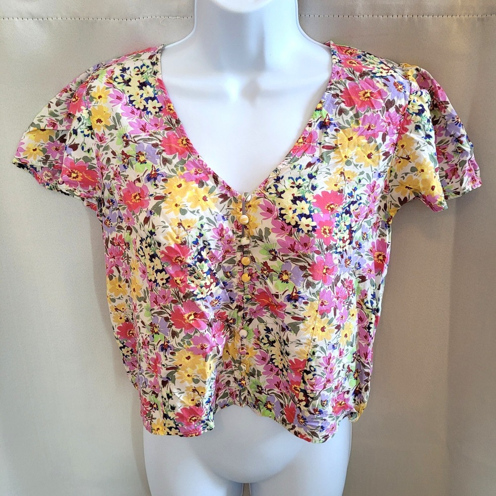 GAP Floral Womens Button Front Top Small Colorful Cottagecore Boho Summer 21690